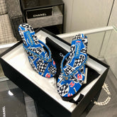 THONG SLIDE IN COBALT BLUE MIX COLORFUL FLORAL FABRIC