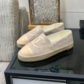 ESPADRILLE BISQUE BEIGE TWEED FABRIC AND CALFSKIN FLATS