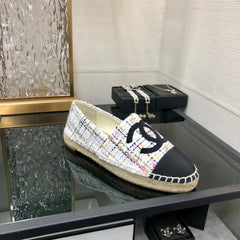 ESPADRILLE WHITE MIX BLACK TWEED FABRIC FLATS