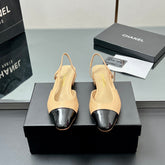 CC SLINGBACK 25S 25 MM IN BEIGE LAMBSKIN AND BLACK GLOSSY LEATHER WITH CHECK PATTERN