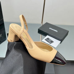 CC SLINGBACK 25S 65 MM IN BEIGE LAMBSKIN AND BLACK GLOSSY LEATHER WITH CHECK PATTERN