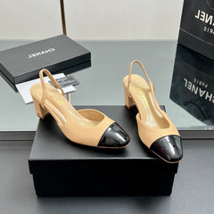 CC SLINGBACK 25S 65 MM IN BEIGE LAMBSKIN AND BLACK GLOSSY LEATHER WITH CHECK PATTERN