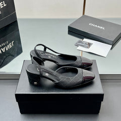 CC SLINGBACK 25S 65 MM IN BLACK LAMBSKIN WITH CHECK PATTERN
