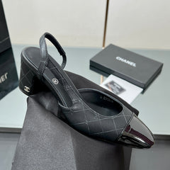 CC SLINGBACK 25S 65 MM IN BLACK LAMBSKIN WITH CHECK PATTERN