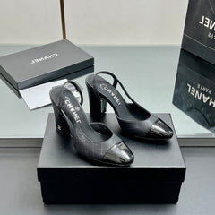 CC SLINGBACK 25S 90 MM IN BLACK LAMBSKIN WITH CHECK PATTERN