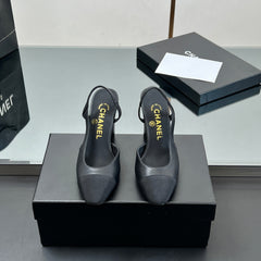 CC HIGH SLINGBACK 25S 90 MM IN BLACK FABRIC MIX LAMBSKIN