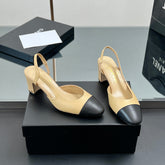 CC HIGH SLINGBACK 25S 65 MM IN BLACK MIX BEIGE LAMBSKIN