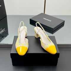 CC SLINGBACK 25S 65 MM IN YELLOW LAMBSKIN MIX TWEED