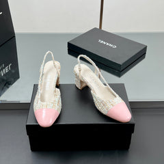 CC SLINGBACK 25S 65 MM IN PINK LAMBSKIN MIX TWEED