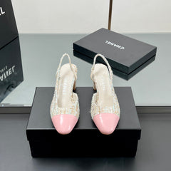 CC SLINGBACK 25S 65 MM IN PINK LAMBSKIN MIX TWEED