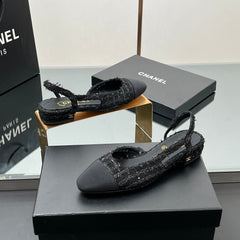 CC SLINGBACK 25S IN BLACK FABRIC AND TWEED SEQUINED