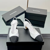 CC SLINGBACK 25S 65 MM IN WHITE LAMBSKIN AND BLACK FABRIC