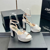 HIGH HEELS SANDAL 90 MM IN WHITE CALFSKIN AND STONE