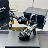 HIGH HEELS SANDAL 90 MM IN BLACK CALFSKIN AND STONE