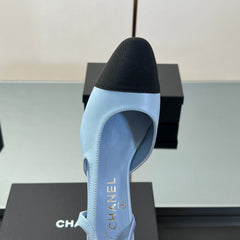 CC HIGH SLINGBACK 25S 65 MM IN BLACK FABRIC AND BLUE LAMBSKIN