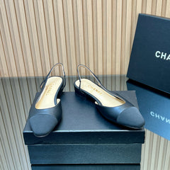 CHANEL 25S SLINGBACK SHOE FLATS IN BLACK SILK