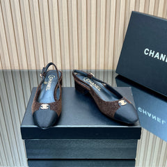 CHANEL 25S SLINGBACK SHOE 45MM IN BROWN TWEED