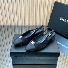 CHANEL 25S SLINGBACK SHOE 45MM IN BLACK TWEED