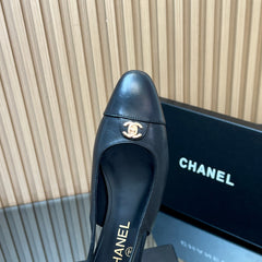 CHANEL 25S SLINGBACK SHOE 45MM IN BLACK CALFSKIN GOLD HARDWRE