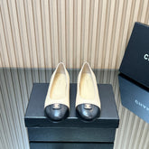 CHANEL 25S BALLET FLATS IN BEIGE AND BLACK LAMBSKIN GOLD HARDWRE