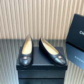 CHANEL 25S BALLET FLATS IN BLACK LAMBSKIN GOLD HARDWRE