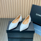 CHANEL 25S POINTED-TOE MARY JANE SHOES IN WHITE CALFSKIN