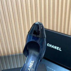 CHANEL 25S SLINGBACK SHOES IN BLUE AND BLACK GLOSSY CALFSKIN