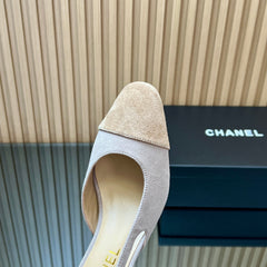 CHANEL 25S SLINGBACK SHOES IN NUDE AND BEIGE SUEDE