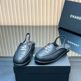 CHANEL 25S BACK STRAP MULE 15MM IN BLACK CALFSKIN GOLD HARDWRE