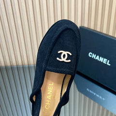 CHANEL 25S BACK STRAP MULE 15MM IN BLACK SUEDE GOLD HARDWRE