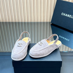 CHANEL 25S BACK STRAP MULE 15MM IN LIGHT GRAY SUEDE SILVER HARDWRE