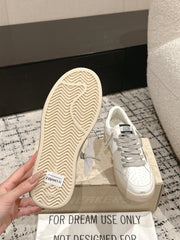 BALL STAR 2 SNEAKERS IN WHITE CALFSKIN SILVER STAR AND GLITTER HEEL TAB