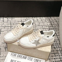 BALL STAR 2 SNEAKERS IN WHITE CALFSKIN GREY SUEDE STAR AND BLACK HEEL TAB