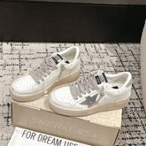BALL STAR 2 SNEAKERS IN WHITE CALFSKIN SILVER STAR AND GLITTER HEEL TAB
