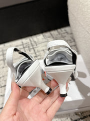 KNIFE CHEMISE 45MM SLINGBACK IN WHITE MIX BLACK COTTON AND CALFSKIN