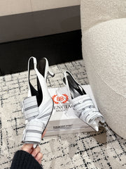 KNIFE CHEMISE 45MM SLINGBACK IN WHITE MIX BLACK COTTON AND CALFSKIN