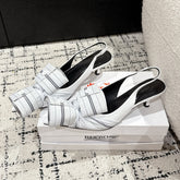 KNIFE CHEMISE 45MM SLINGBACK IN WHITE MIX BLACK COTTON AND CALFSKIN