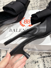 KNIFE CHEMISE 45MM SLINGBACK IN BLACK COTTON AND CALFSKIN