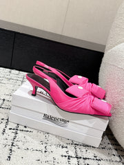 KNIFE CHEMISE 45MM SLINGBACK IN PUNCH PINK COTTON AND CALFSKIN