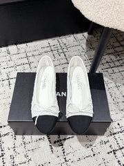 BALLET FLAT 25S IN WHITE MIX BLACK TWEED