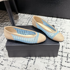 BALLET FLAT 25S IN BLUE AND BEIGE RAFFIA