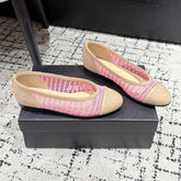 BALLET FLAT 25S IN PINK AND BEIGE RAFFIA