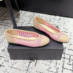 BALLET FLAT 25S IN PINK AND BEIGE RAFFIA