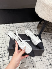 SLINGBACK 25S IN WHITE FABRIC AND BLACK CALFSKIN CANVAS