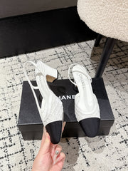 HIGH SLINGBACK 25S IN WHITE FABRIC AND BLACK CALFSKIN CANVAS