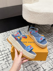 LV PLATFORM ESPADRILLE SANDALS 25S IN BLUE DENIM
