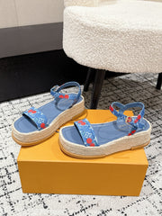 LV PLATFORM ESPADRILLE SANDALS 25S IN BLUE DENIM