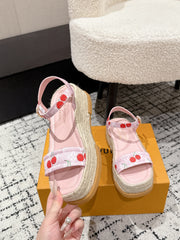 LV PLATFORM ESPADRILLE SANDALS 25S IN LIGHT PINK DENIM