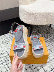 LV PLATFORM ESPADRILLE SANDALS 25S IN GREY DENIM