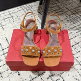 VLTN STUDDED BLOCK HEEL SANDALS 25S 60 MM IN BROWN SUEDE